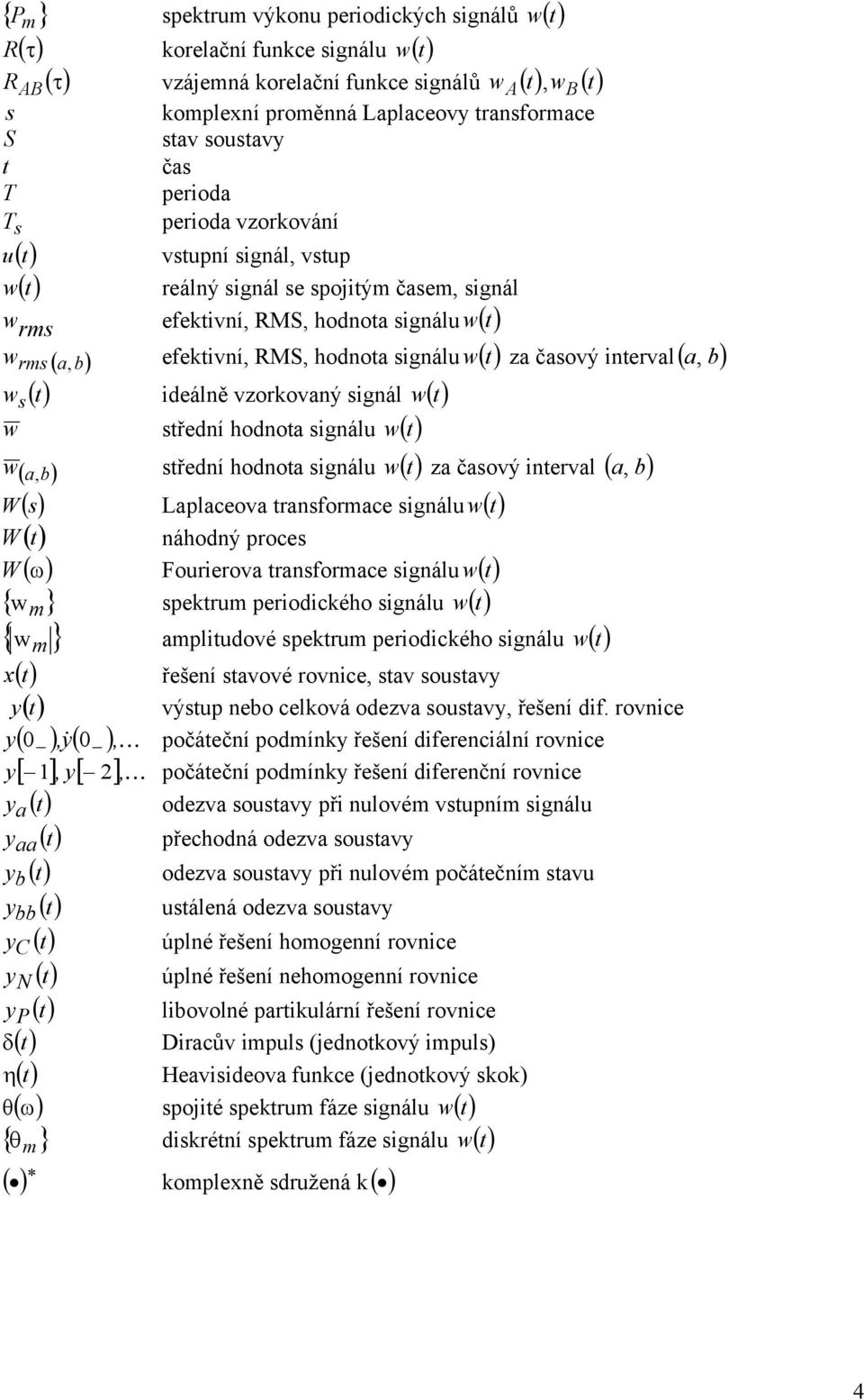 ( ) za časový inerval ( a, b) w s () ideálně vzorkovaný signál w ( ) w sřední hodnoa signálu w ( ) w, sřední hodnoa signálu w ( ) za časový inerval ( a, b) ( a b) W () s Laplaceova ransformace