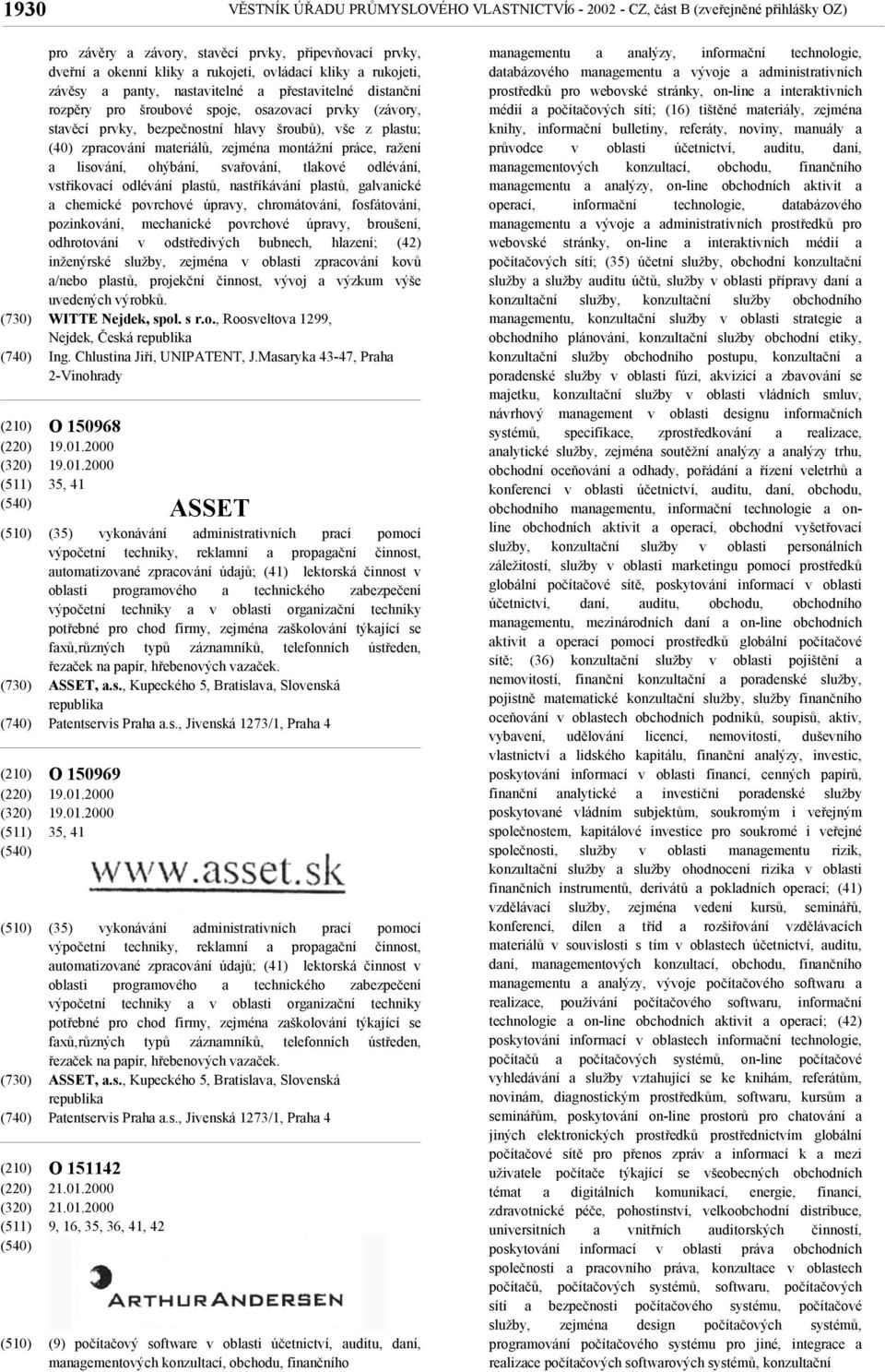 2000 35, 41 ASSET (35) vykonávání administrativních prací pomocí výpočetní techniky, reklamní a propagační činnost, automatizované zpracování údajů; (41) lektorská činnost v oblasti programového a