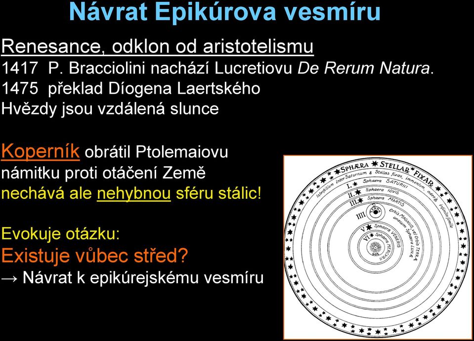 1475 překlad Díogena Laertského Hvězdy jsou vzdálená slunce Koperník obrátil