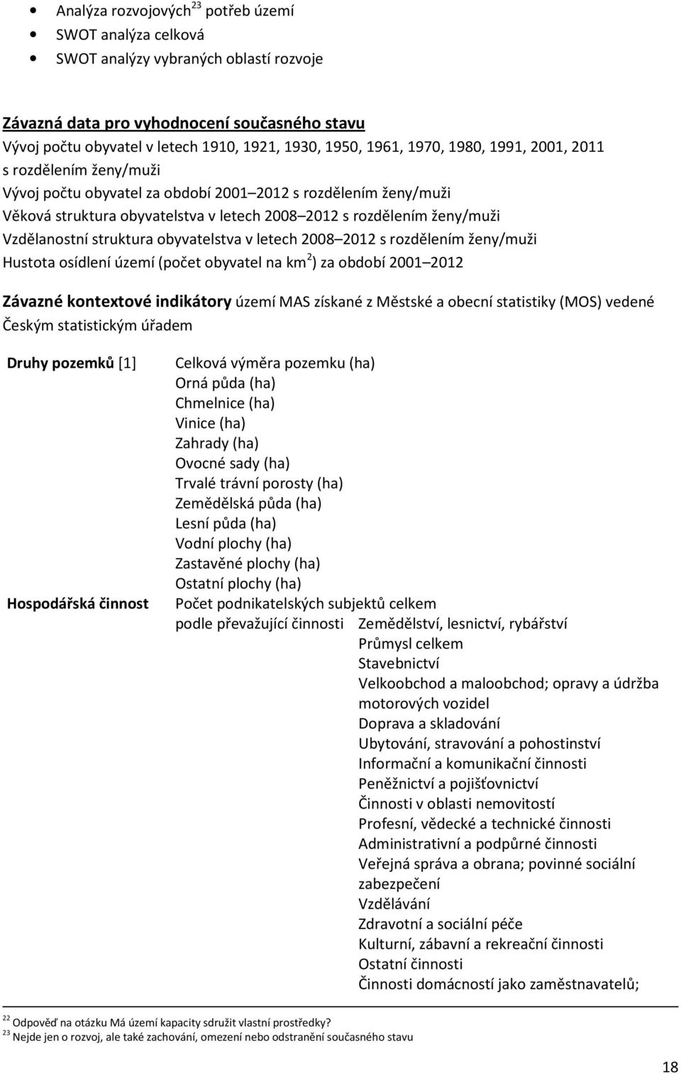 Vzdělanostní struktura obyvatelstva v letech 2008 2012 s rozdělením ženy/muži Hustota osídlení území (počet obyvatel na km 2 ) za období 2001 2012 Závazné kontextové indikátory území MAS získané z