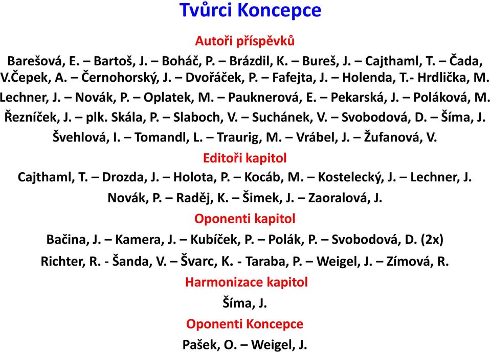 Vrábel, J. Žufanová, V. Editoři kapitol Cajthaml, T. Drozda, J. Holota, P. Kocáb, M. Kostelecký, J. Lechner, J. Novák, P. Raděj, K. Šimek, J. Zaoralová, J. Oponenti kapitol Bačina, J.