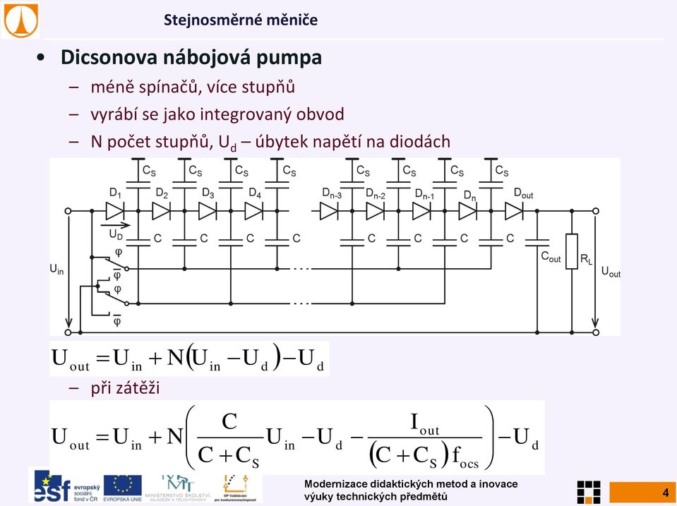 úbytek napětí na diodách out při zátěži out d d N C