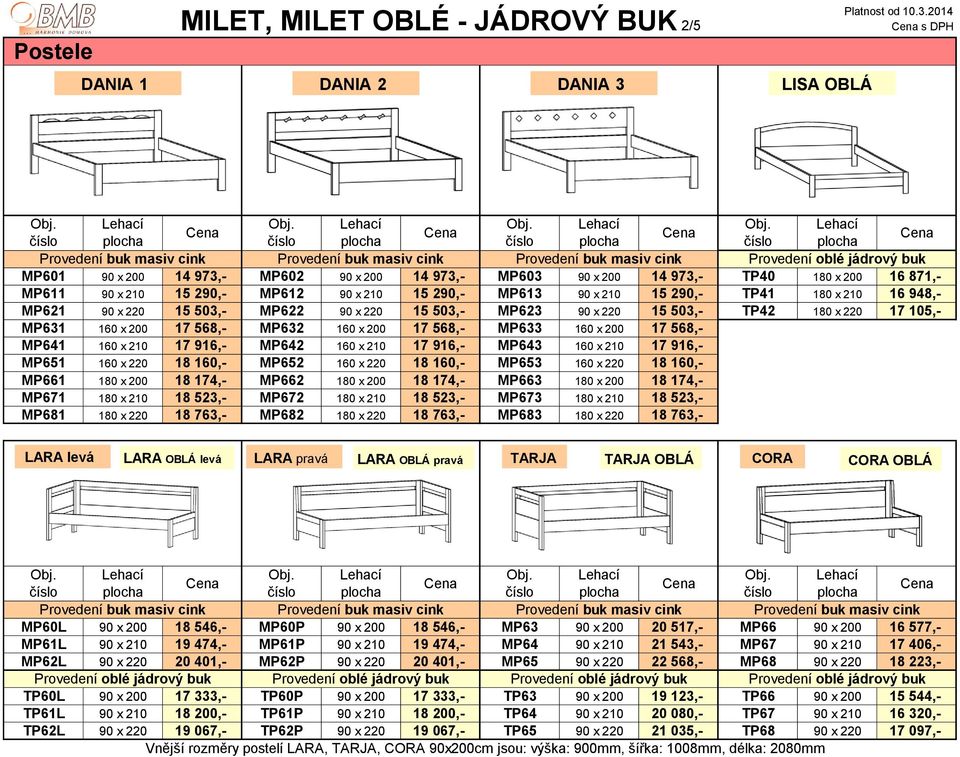 105,- MP631 160 x 200 17 568,- MP632 160 x 200 17 568,- MP633 160 x 200 17 568,- MP641 160 x 210 17 916,- MP642 160 x 210 17 916,- MP643 160 x 210 17 916,- MP651 160 x 220 18 160,- MP652 160 x 220 18