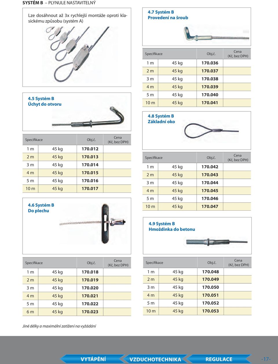 016 10 m 45 kg 170.017 1 m 45 kg 170.042 2 m 45 kg 170.043 3 m 45 kg 170.044 4 m 45 kg 170.045 4.6 Systém B Do plechu 5 m 45 kg 170.046 10 m 45 kg 170.047 4.