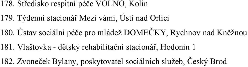 Ústav sociální péče pro mládeţ DOMEČKY, Rychnov nad Kněţnou 181.