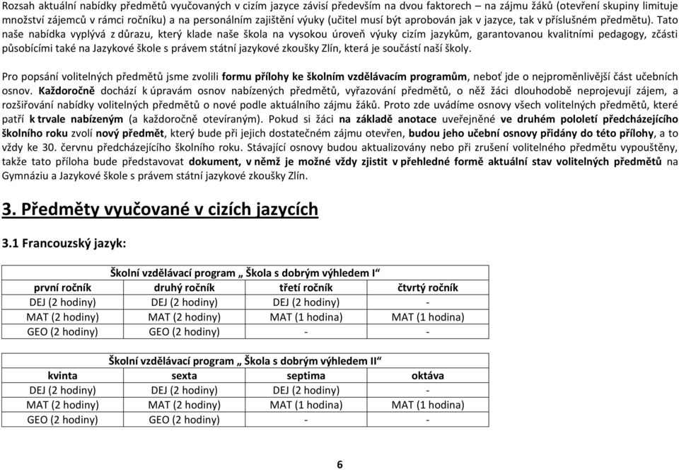 Tato naše nabídka vyplývá z důrazu, který klade naše škola na vysokou úroveň výuky cizím jazykům, garantovanou kvalitními pedagogy, zčásti působícími také na Jazykové škole s právem státní jazykové