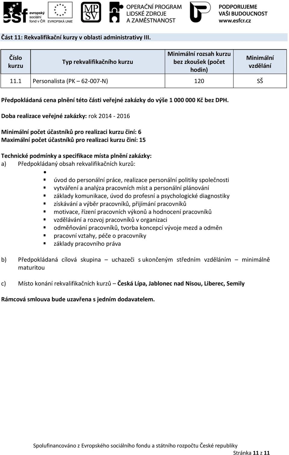 počet účastníků pro realizaci činí: 6 Maximální počet účastníků pro realizaci činí: 15 úvod do personální práce, realizace personální politiky společnosti vytváření a analýza pracovních míst a