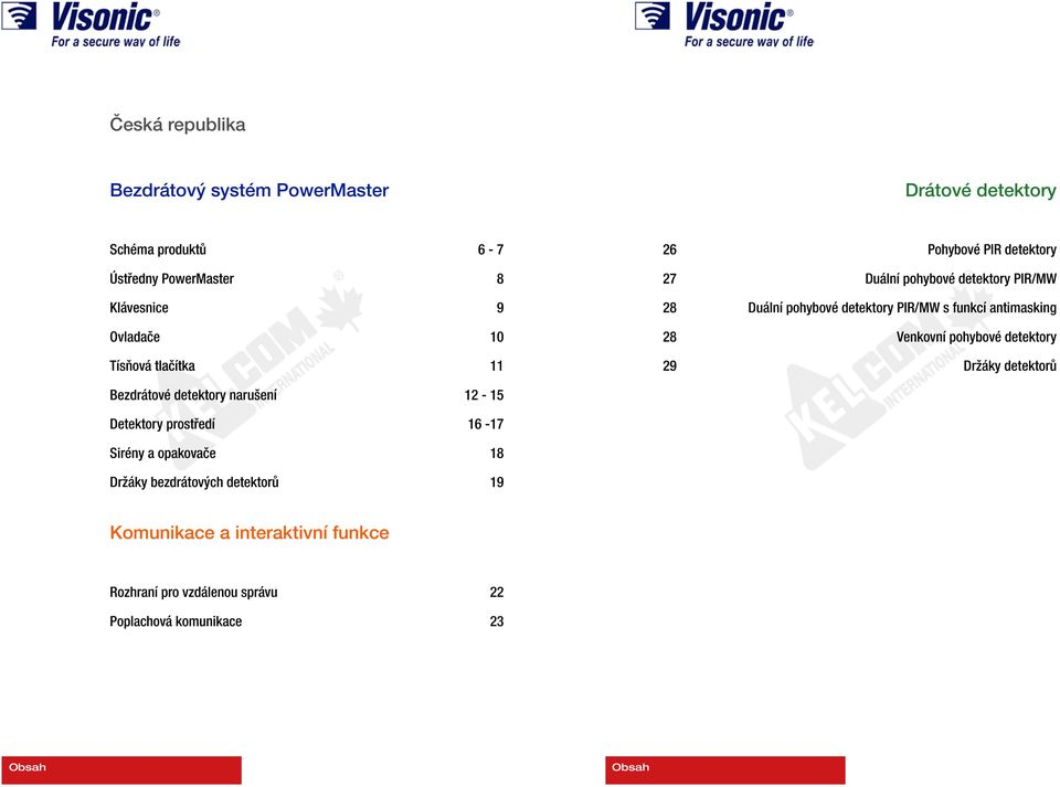 antimasking 28 Venkovní pohybové detektory 29 Držáky detektorů Bezdrátové detektory narušení 12-15 Detektory prostředí 16-17 Sirény a