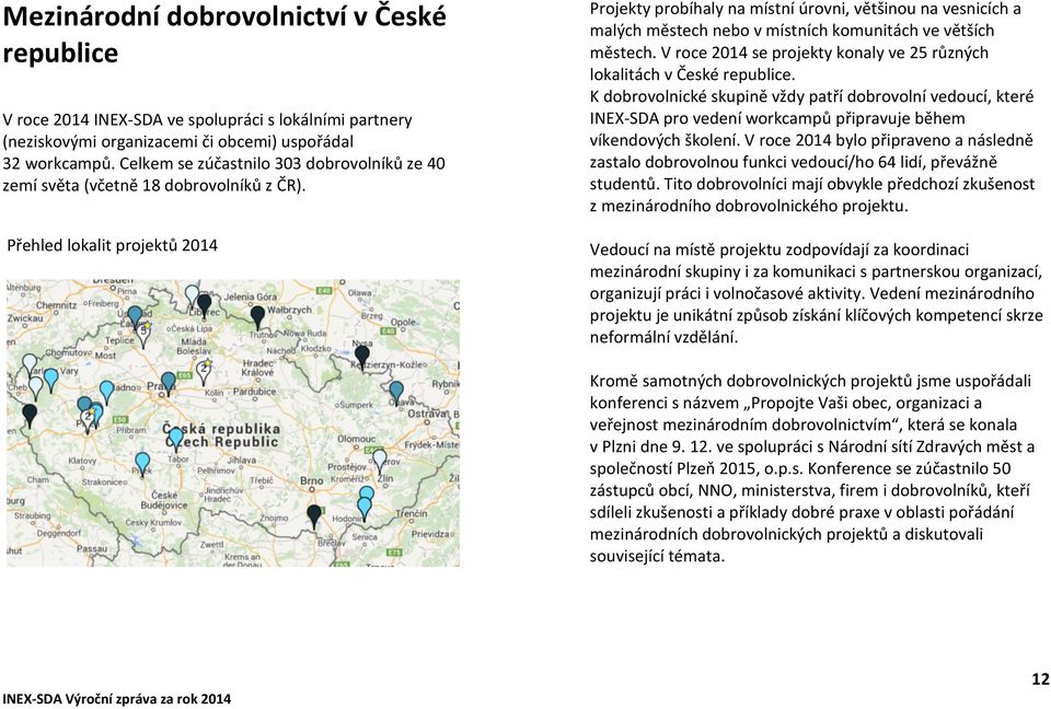 Přehled lokalit projektů 2014 Projekty probíhaly na místní úrovni, většinou na vesnicích a malých městech nebo v místních komunitách ve větších městech.