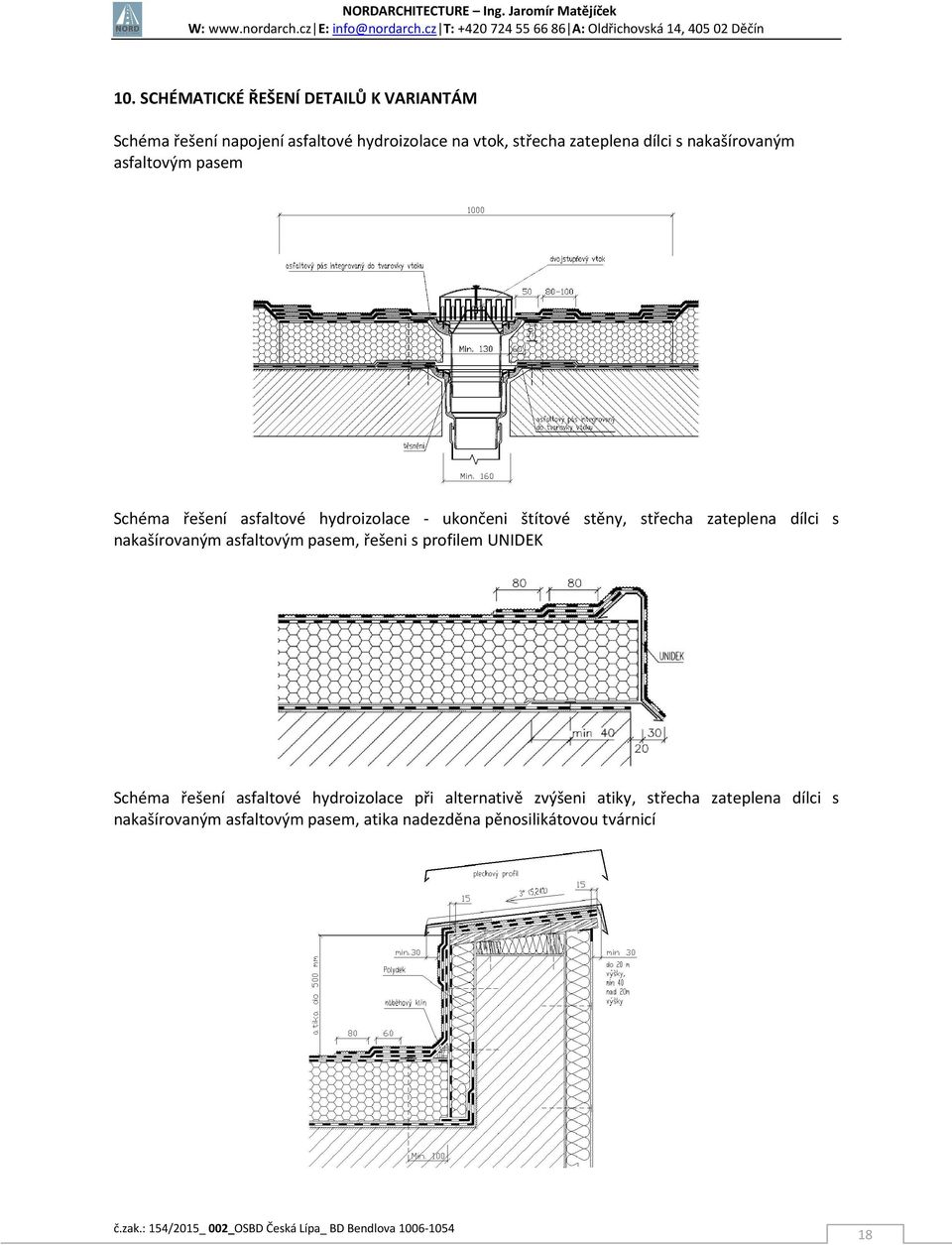 zateplena dílci s nakašírovaným asfaltovým pasem, řešeni s profilem UNIDEK Schéma řešení asfaltové hydroizolace při