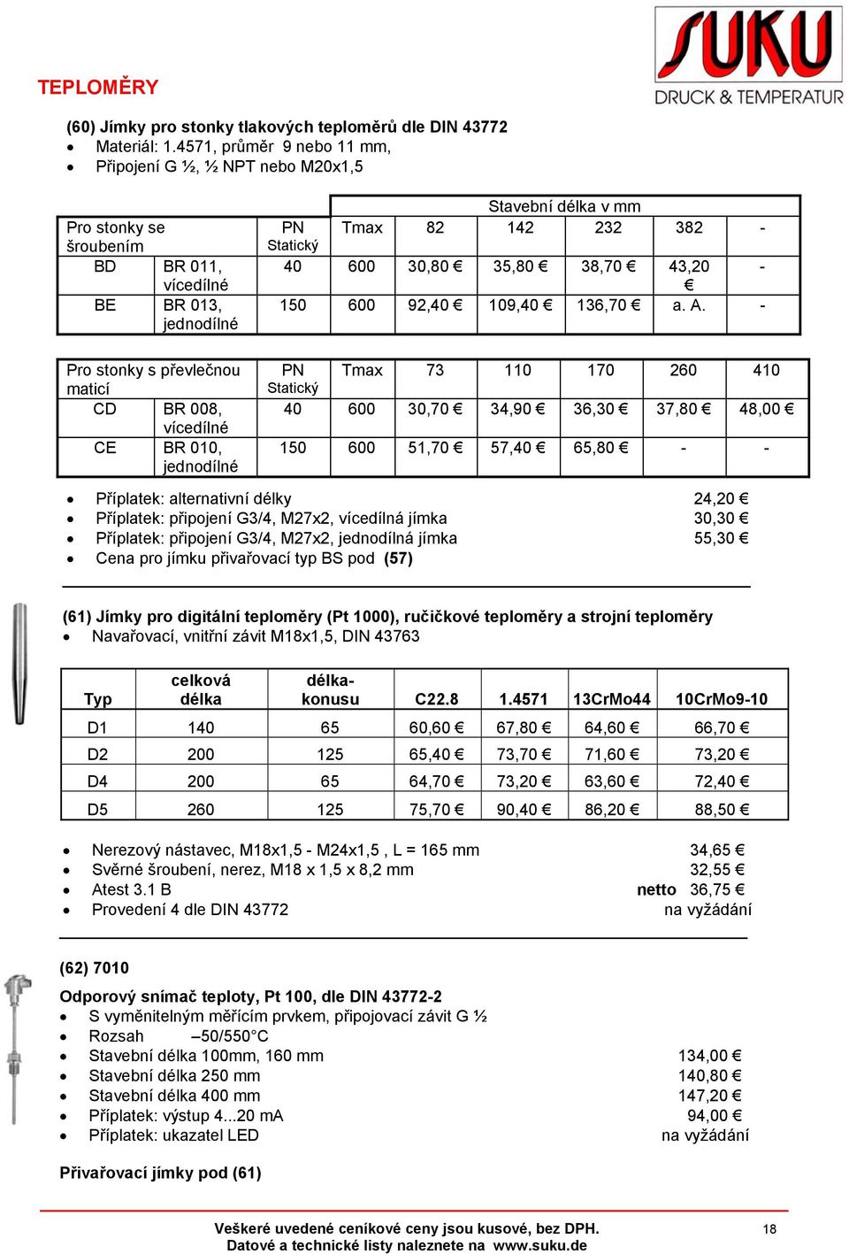 jednodílné PN Statický Stavební délka v mm Tmax 82 142 232 382-40 600 30,80 35,80 38,70 43,20-150 600 92,40 109,40 136,70 a. A.