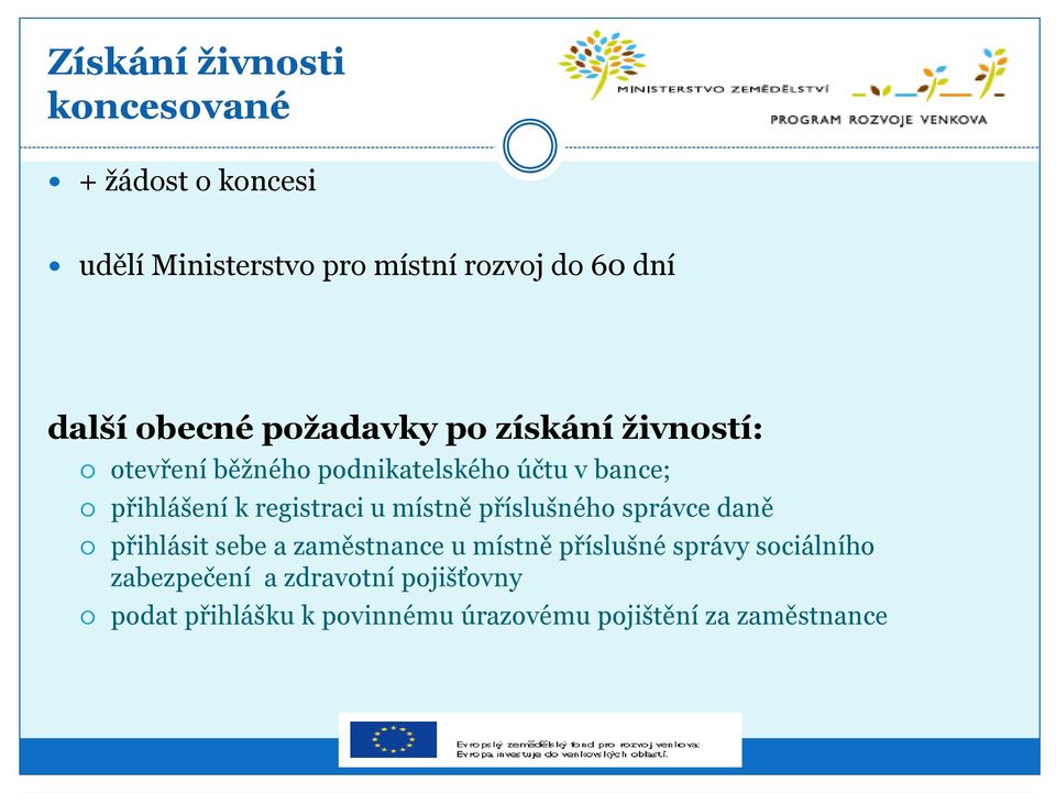 registraci u místně příslušného správce daně přihlásit sebe a zaměstnance u místně příslušné správy