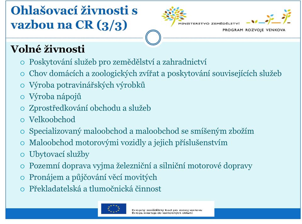 služeb Velkoobchod Specializovaný maloobchod a maloobchod se smíšeným zbožím Maloobchod motorovými vozidly a jejich příslušenstvím