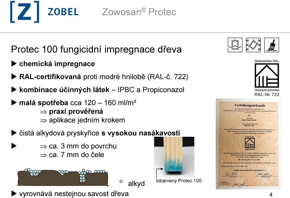 722) kombinace účinných látek IPBC a Propiconazol malá spotřeba cca 120 160 ml/m² praxí