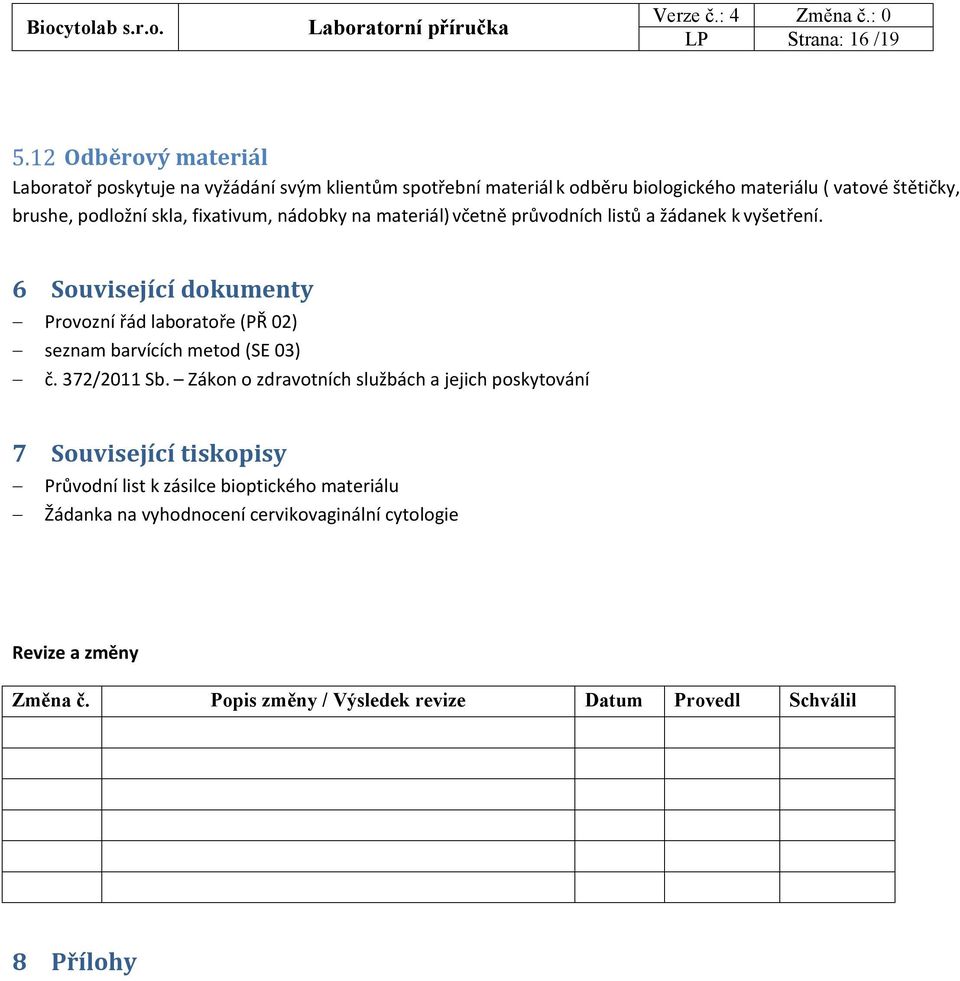 6 Související dokumenty Provozní řád laboratoře (PŘ 02) seznam barvících metod (SE 03) č. 372/2011 Sb.
