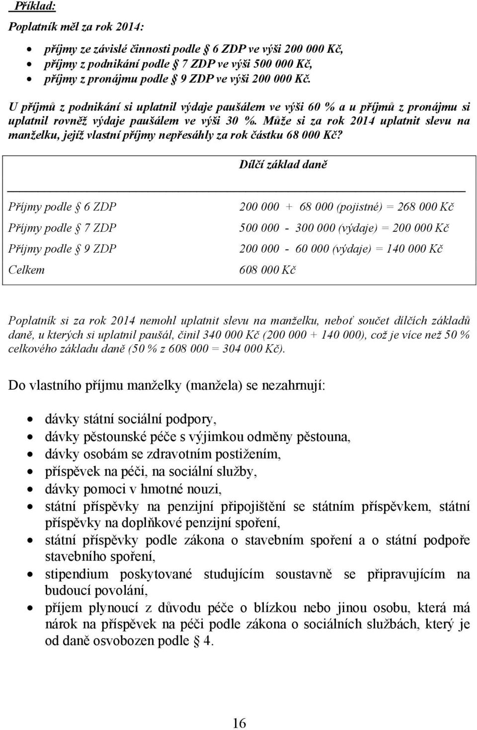 Může si za rok 2014 uplatnit slevu na manželku, jejíž vlastní příjmy nepřesáhly za rok částku 68 000 Kč?