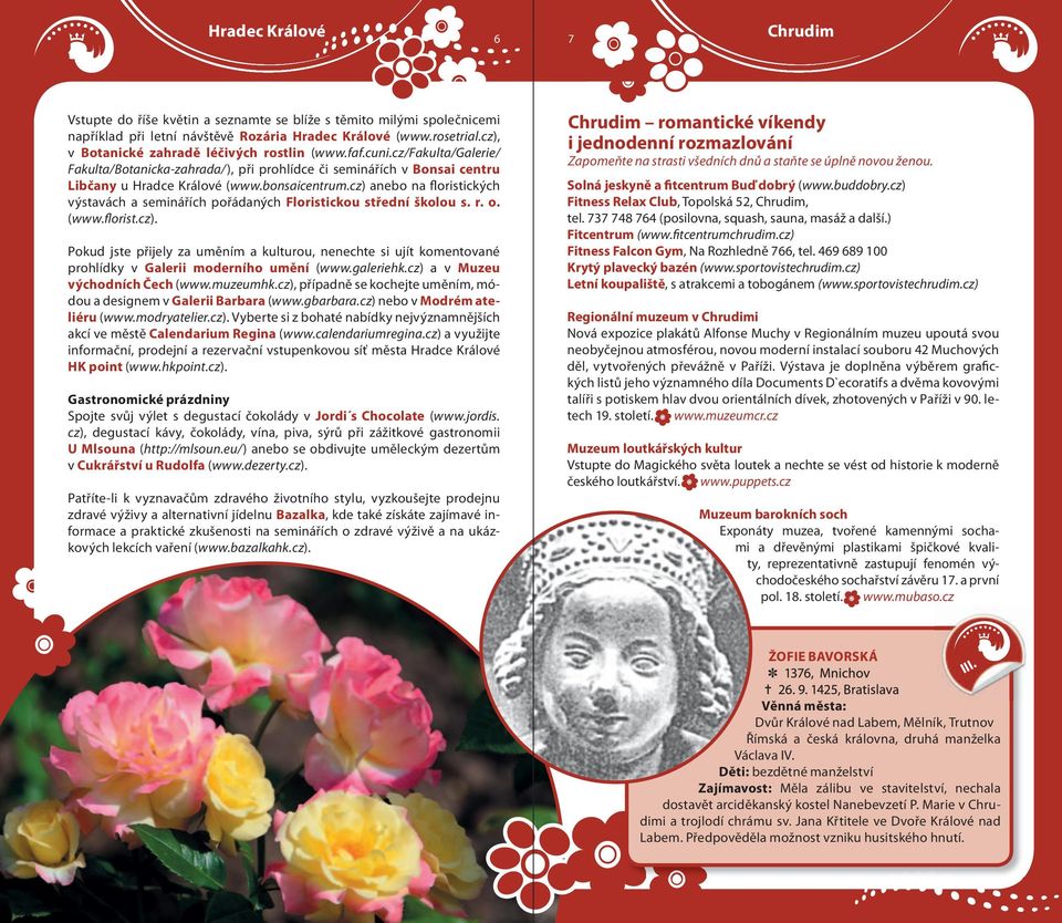 cz) anebo na floristických výstavách a seminářích pořádaných Floristickou střední školou s. r. o. (www.florist.cz). Pokud jste přijely za uměním a kulturou, nenechte si ujít komentované prohlídky v Galerii moderního umění (www.