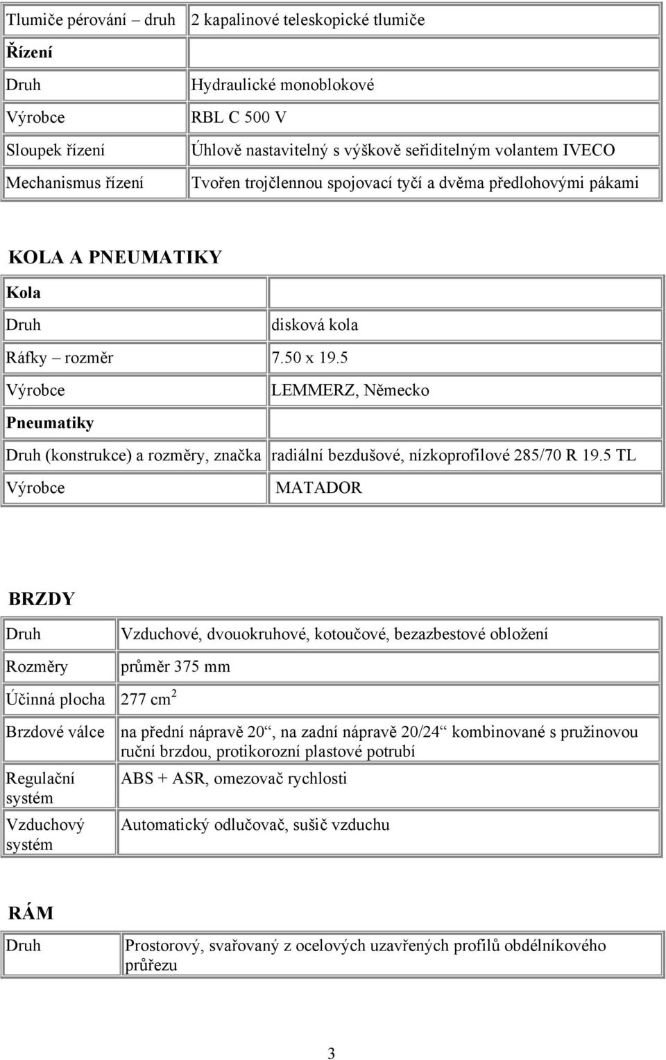 5 LEMMERZ, Německo Pneumatiky (konstrukce) a rozměry, značka radiální bezdušové, nízkoprofilové 285/70 R 19.