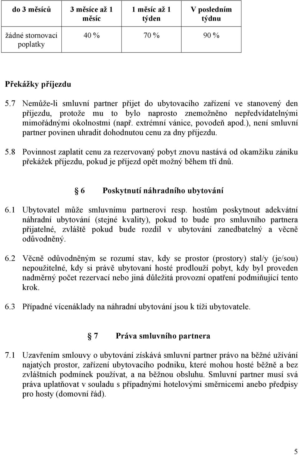 extrémní vánice, povodeň apod.), není smluvní partner povinen uhradit dohodnutou cenu za dny příjezdu. 5.