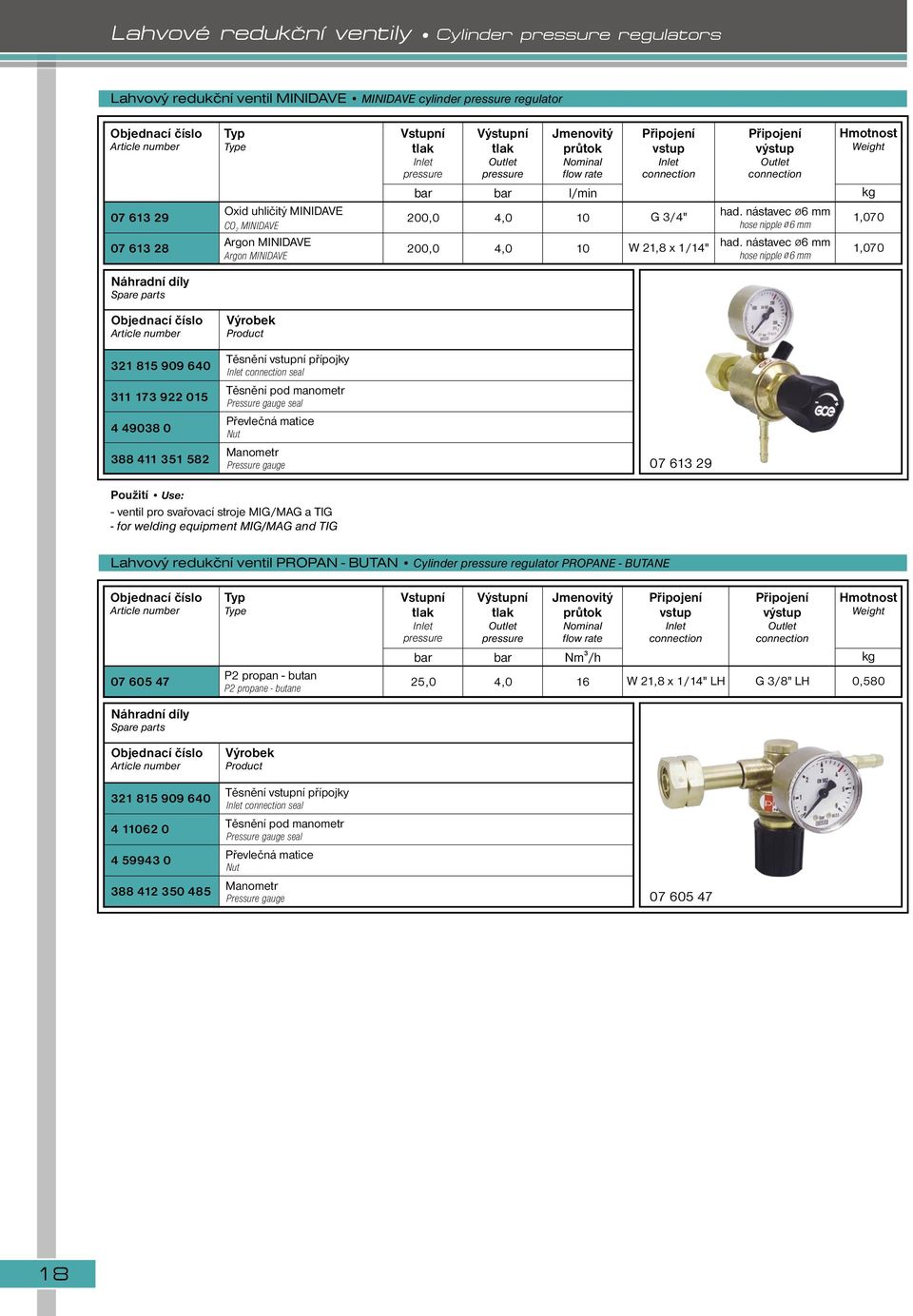 nástavec ø6 mm Argon MINIDAVE hose nipple ø6 mm Výrobek Product Hmotnost Weight kg,070,070 8 909 60 7 9 0 908 0 88 8 Těsnění ní přípojky seal Těsnění pod manometr Pressure gauge seal Převlečná matice