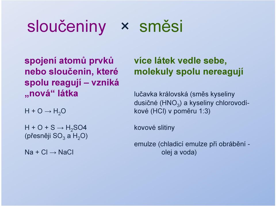 (HNO 3 ) a kyseliny chlorovodí- H + O H 2 O kové (HCl) v poměru 1:3) H + O + S H 2 SO4