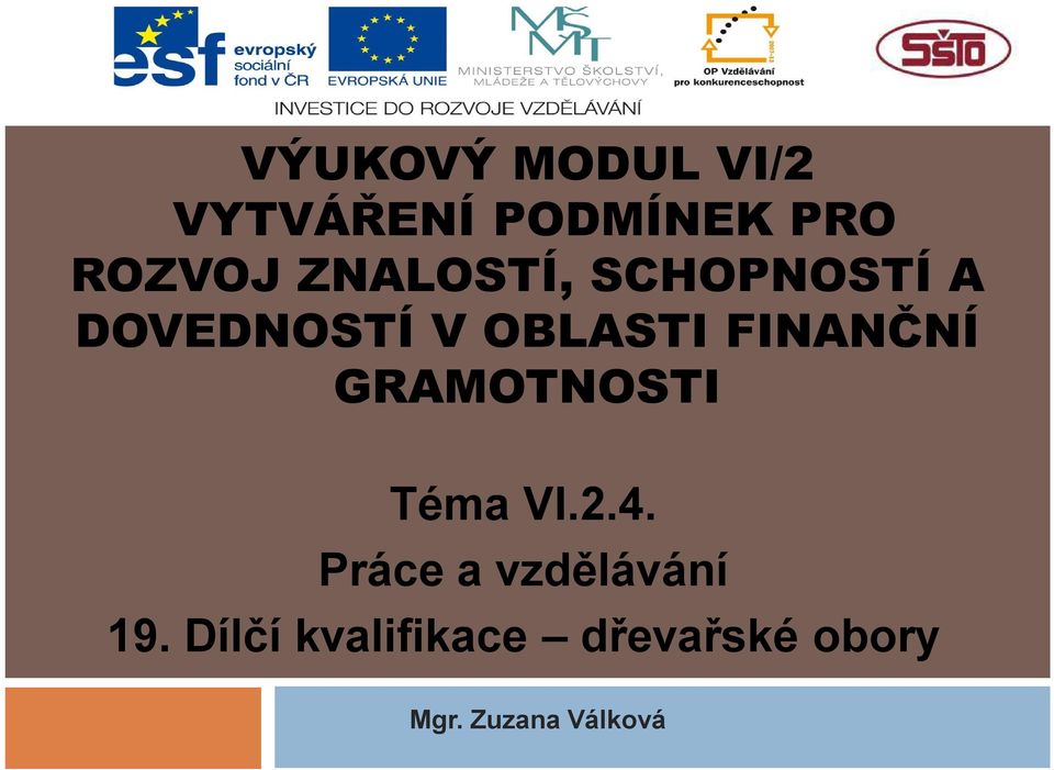 FINANČNÍ GRAMOTNOSTI Téma VI.2.4.