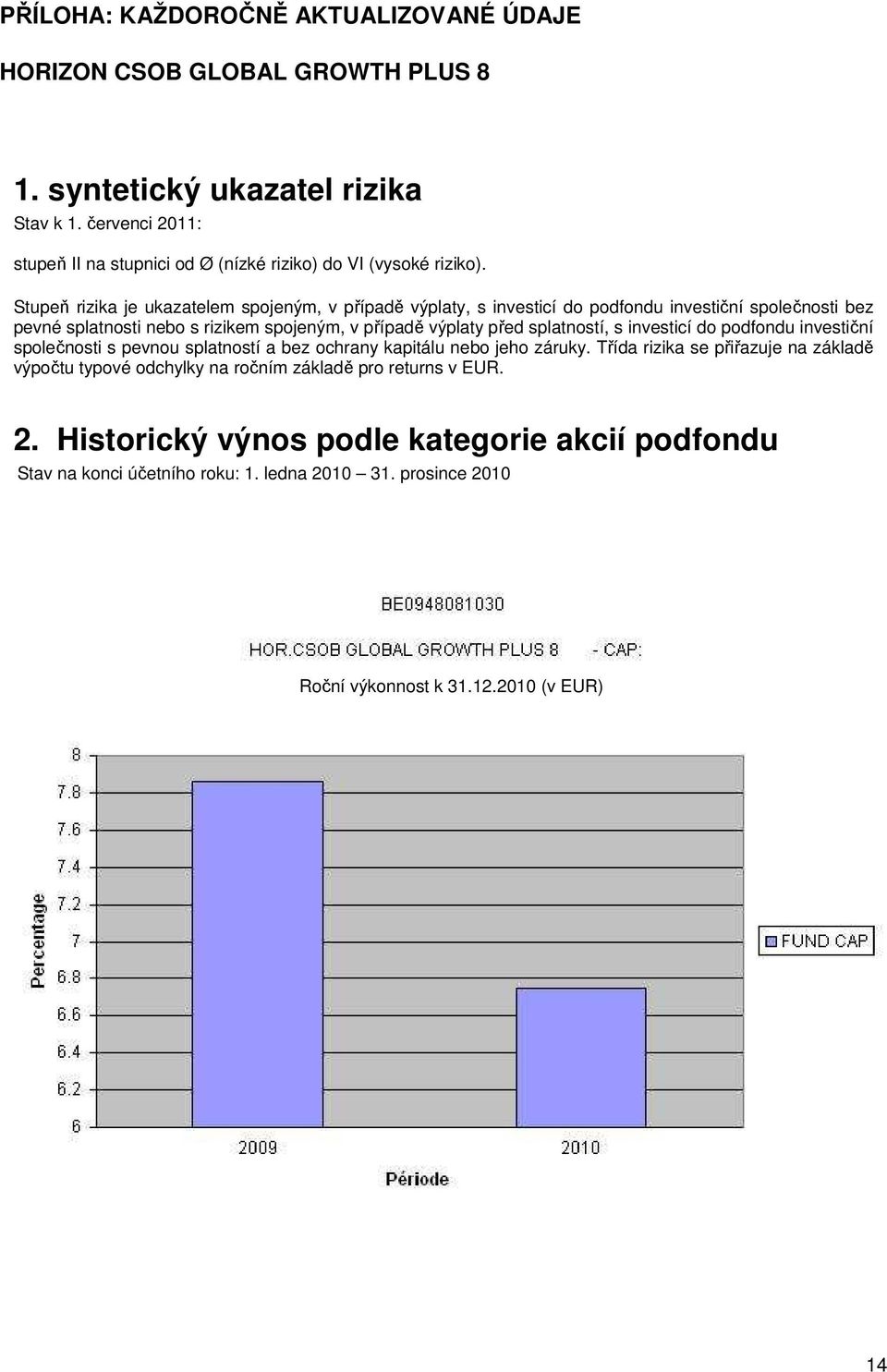 Stupeň rizika je ukazatelem spojeným, v případě výplaty, s investicí do podfondu investiční společnosti bez pevné splatnosti nebo s rizikem spojeným, v případě výplaty před