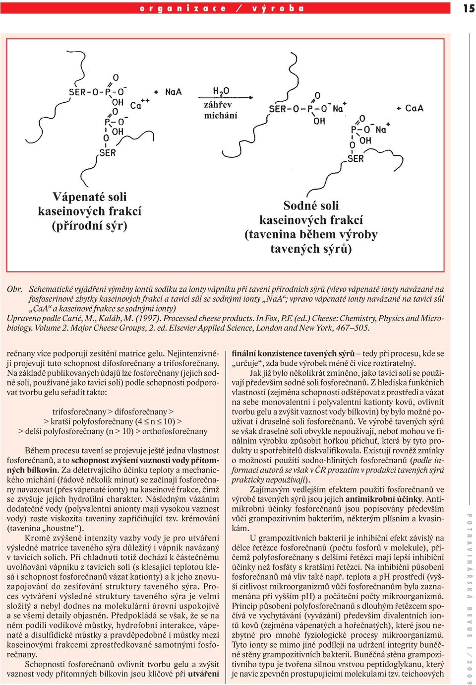 vpravo vápenaté ionty navázané na tavicí sůl CaA a kaseinové frakce se sodnými ionty) Upraveno podle Carić, M., Kaláb, M. (1997). Processed cheese products. In Fox, P.F. (ed.