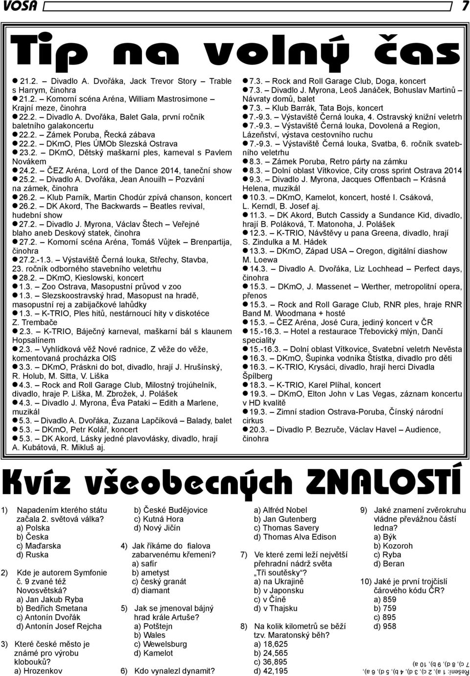 Dvořáka, Jean Anouilh Pozvání na zámek, činohra l 26.2. Klub Parník, Martin Chodúr zpívá chanson, koncert l 26.2. DK Akord, The Backwards Beatles revival, hudební show l 27.2. Divadlo J.