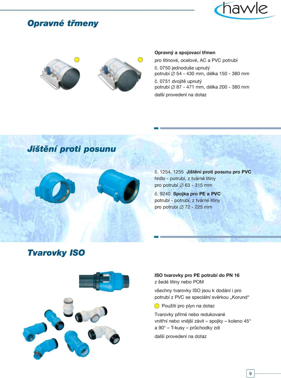 1254, 1255 Jištění proti posunu pro PVC hrdlo - potrubí, z tvárné litiny pro potrubí Æ 63-315 mm č.