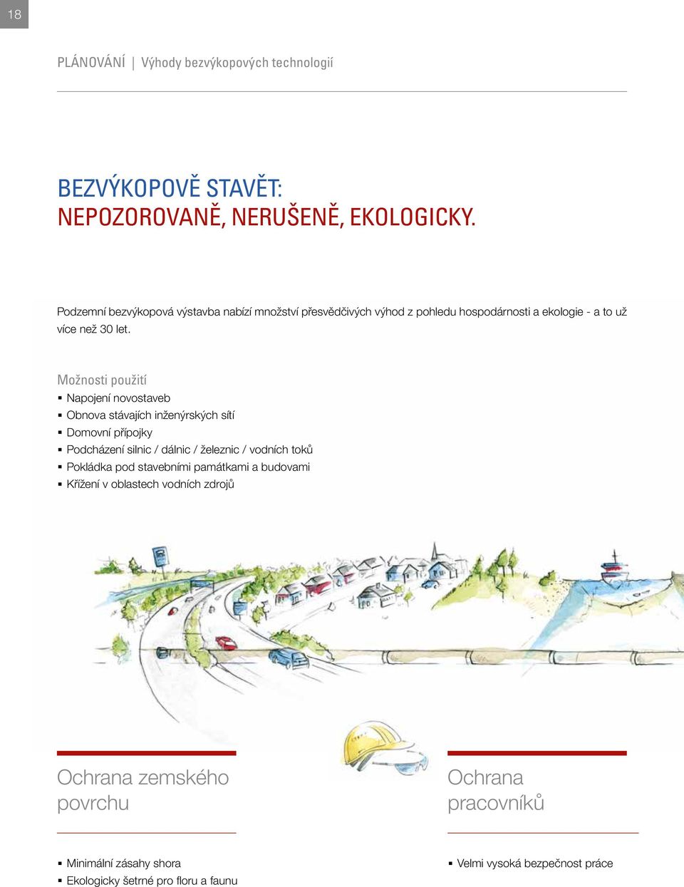 Možnosti použití Napojení novostaveb Obnova stávajích inženýrských sítí Domovní přípojky Podcházení silnic / dálnic / železnic / vodních toků