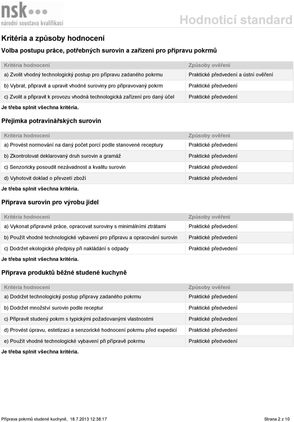 Přejímka potravinářských surovin a) Provést normování na daný počet porcí podle stanovené receptury Praktické předvedení b) Zkontrolovat deklarovaný druh surovin a gramáž Praktické předvedení c)