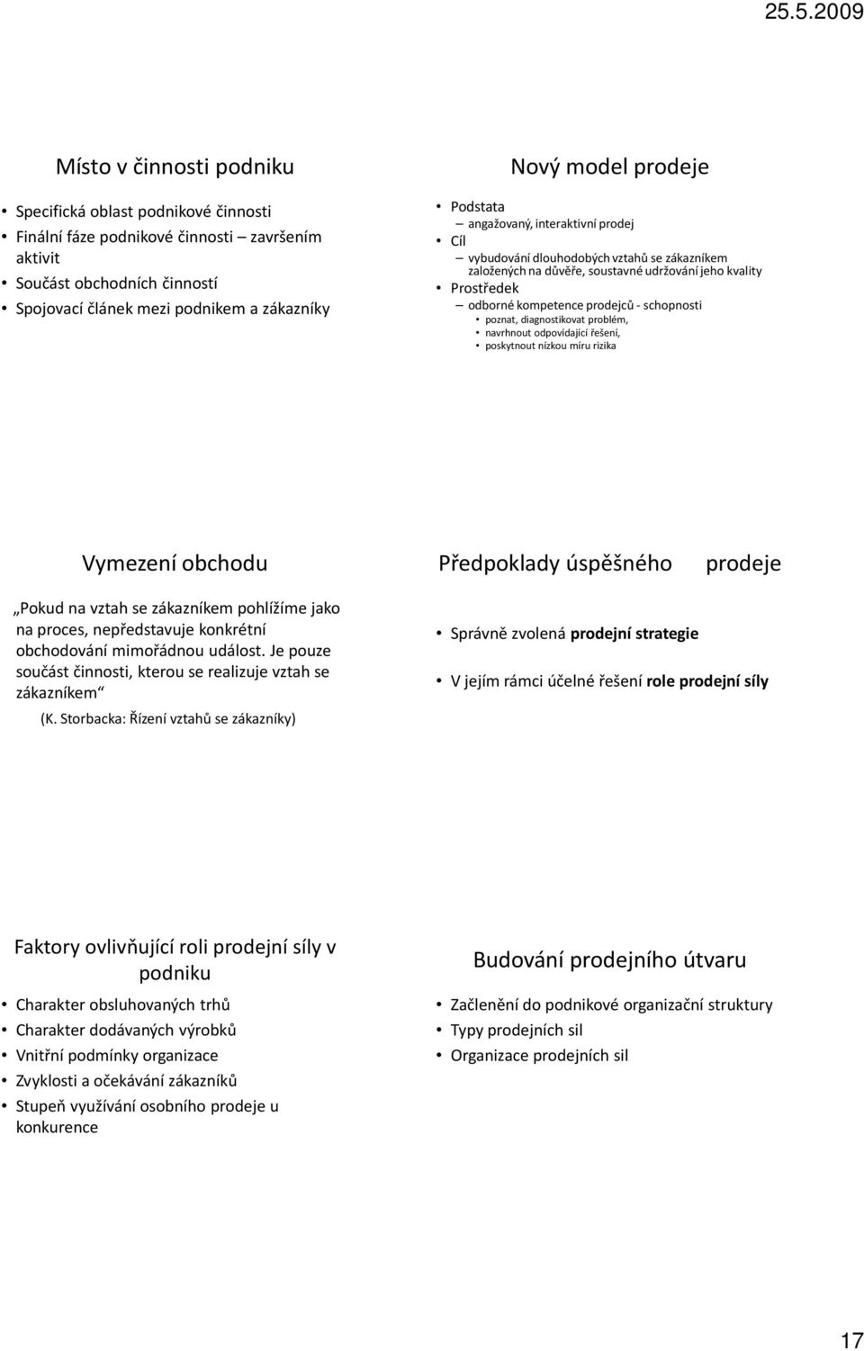 schopnosti poznat, diagnostikovat problém, navrhnout odpovídající řešení, poskytnout nízkou míru rizika Vymezení obchodu Pokud na vztah se zákazníkem pohlížíme jako na proces, nepředstavuje konkrétní