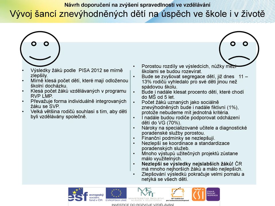 Porostou rozdíly ve výsledcích, nůžky mezi školami se budou rozevírat. Bude se zvyšovat segregace dětí, již dnes 11 13% rodičů vyhledalo pro své děti jinou než spádovou školu.