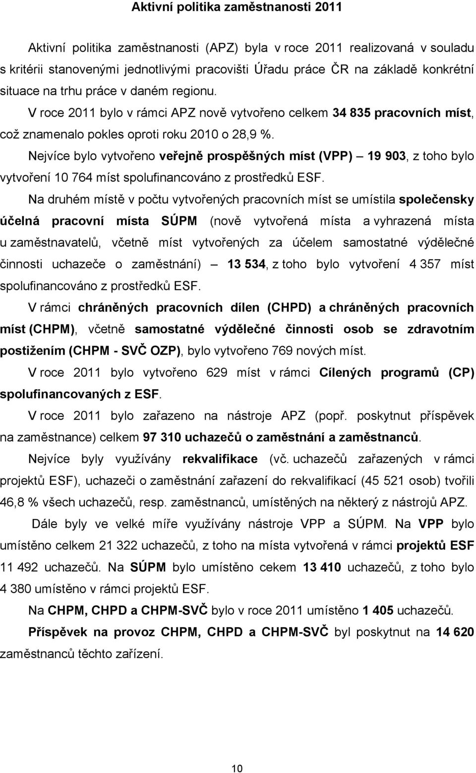 Nejvíce bylo vytvořeno veřejně prospěšných míst (VPP) 19 93, z toho bylo vytvoření 1 764 míst spolufincováno z prostředků ESF.