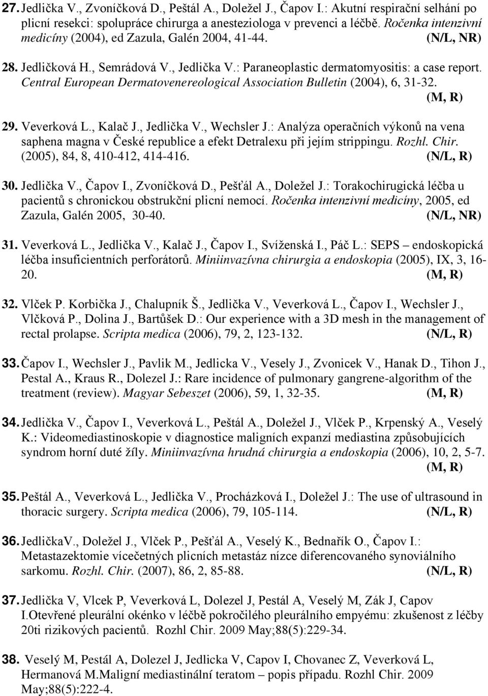 Central European Dermatovenereological Association Bulletin (2004), 6, 31-32. (M, R) 29. Veverková L., Kalač J., Jedlička V., Wechsler J.