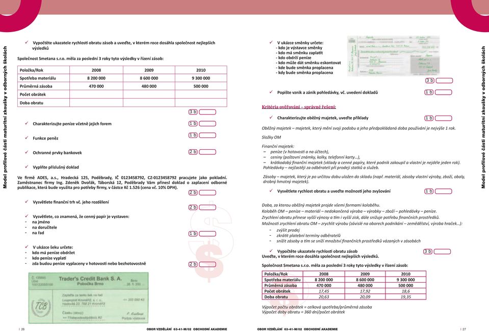 prvky bankovek Vyplňte příslušný doklad Ve firmě ADES, a.s., Hradecká 125, Poděbrady, IČ 0123458792, CZ-0123458792 pracujete jako pokladní. Zaměstnanec firmy Ing.