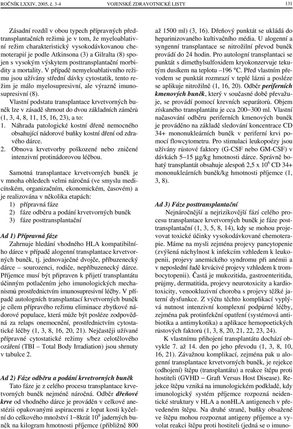 Atkinsona (3) a Gilralta (8) spojen s vysokým výskytem posttransplantační morbidity a mortality.