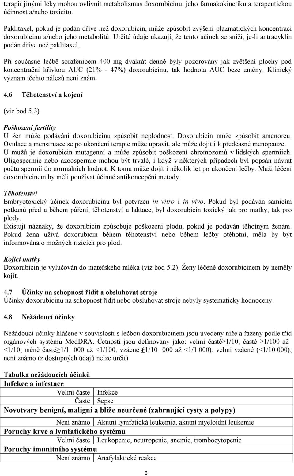 Určité údaje ukazují, že tento účinek se sníží, je-li antracyklin podán dříve než paklitaxel.