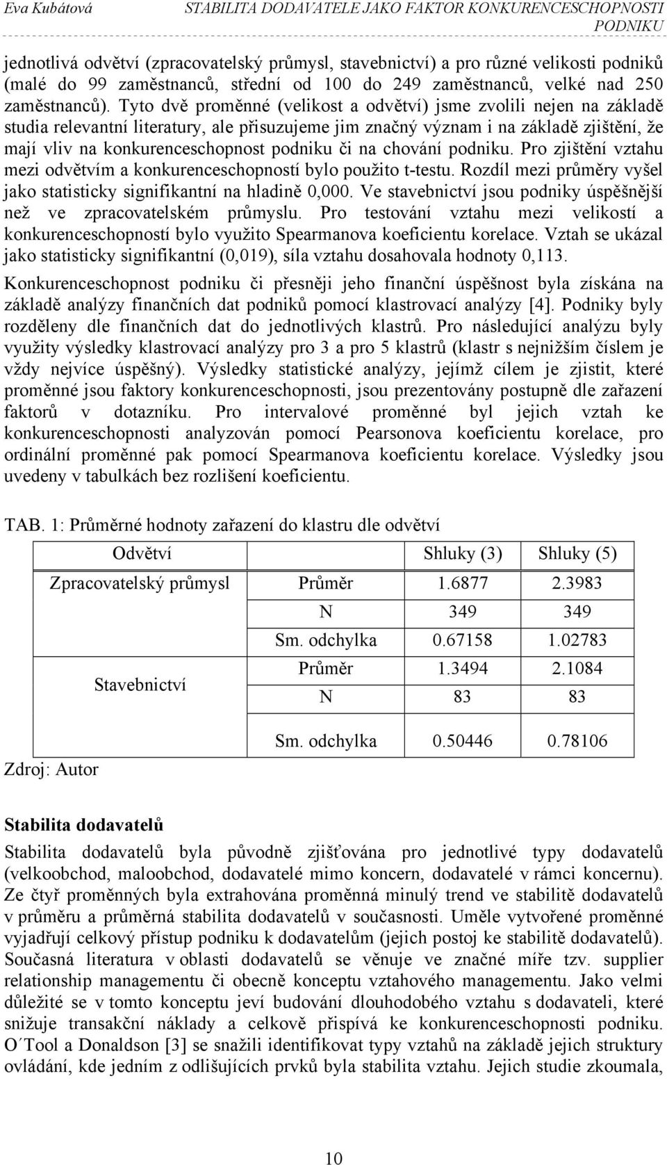 Tyto dvě proměnné (velikost a odvětví) jsme zvolili nejen na základě studia relevantní literatury, ale přisuzujeme jim značný význam i na základě zjištění, že mají vliv na konkurenceschopnost podniku