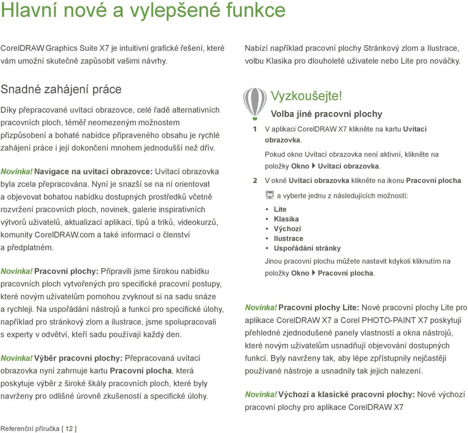 Snadné zahájení práce Díky p epracované uvítací obrazovce, celé ad alternativních pracovních ploch, tém neomezeným možnostem p izp sobení a bohaté nabídce p ipraveného obsahu je rychlé zahájení práce