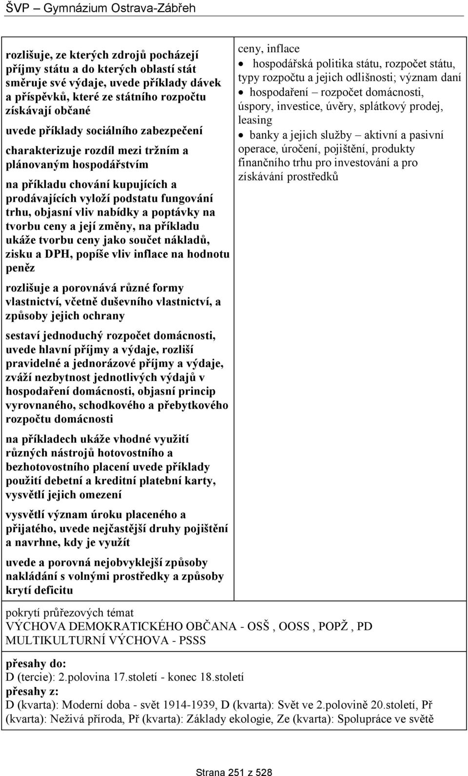 tvorbu ceny a její změny, na příkladu ukáže tvorbu ceny jako součet nákladů, zisku a DPH, popíše vliv inflace na hodnotu peněz rozlišuje a porovnává různé formy vlastnictví, včetně duševního