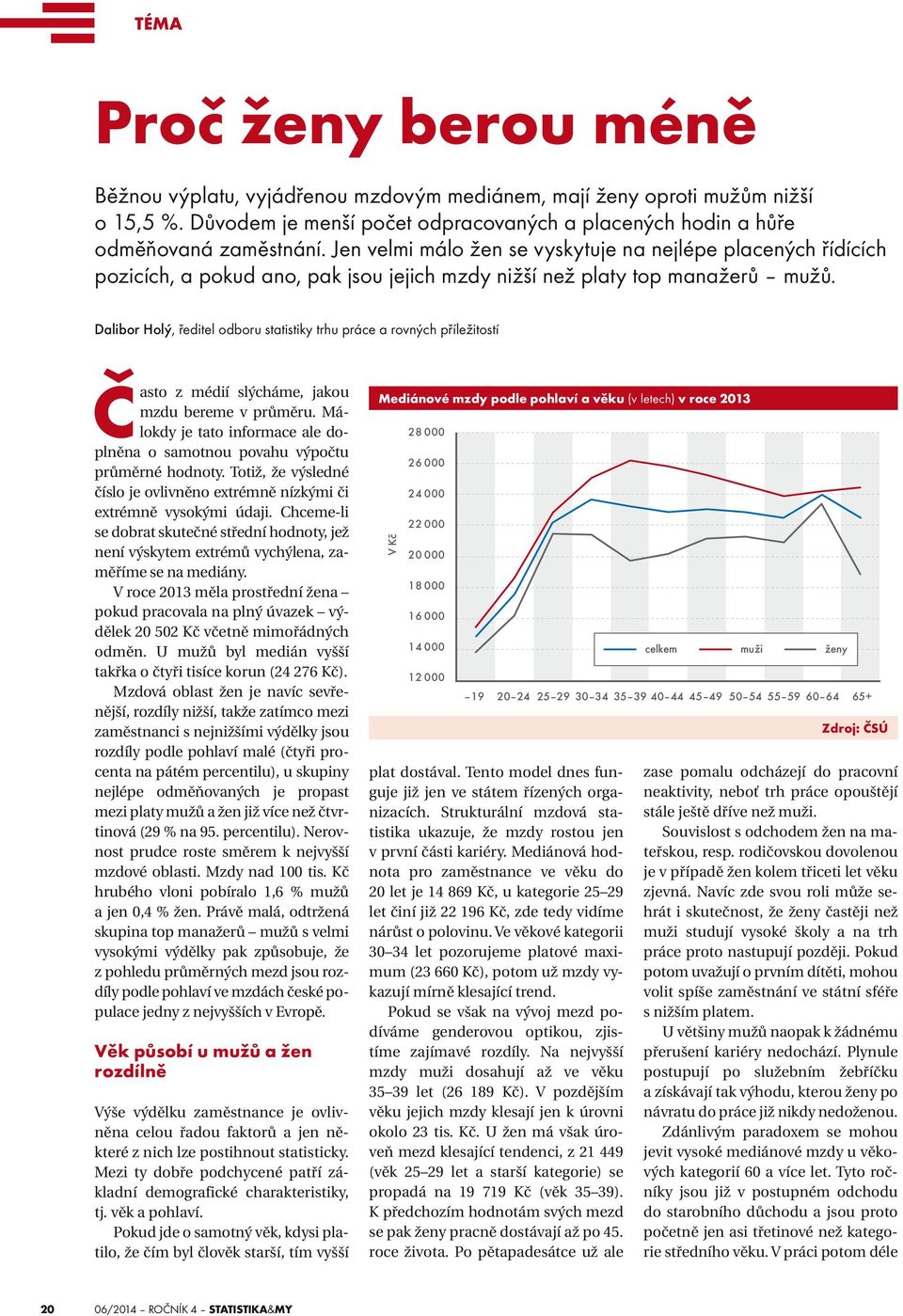 Dalibor Holý, ředitel odboru statistiky trhu práce a rovných příležitostí Často z médií slýcháme, jakou mzdu bereme v průměru.