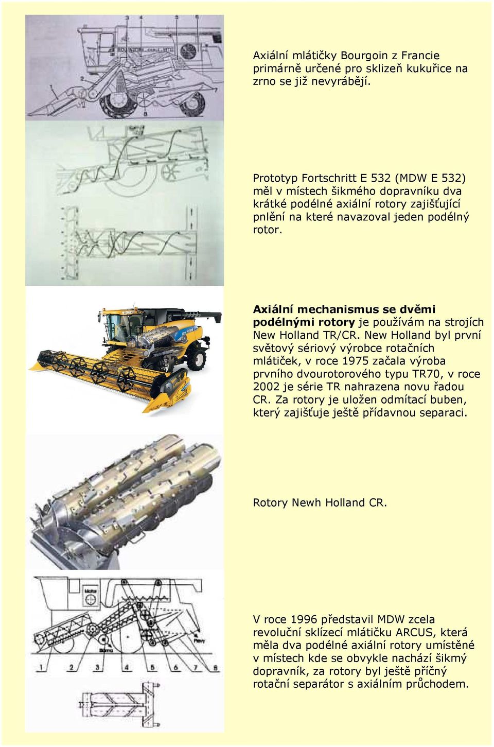 Axiální mechanismus se dvěmi podélnými rotory je používám na strojích New Holland TR/CR.