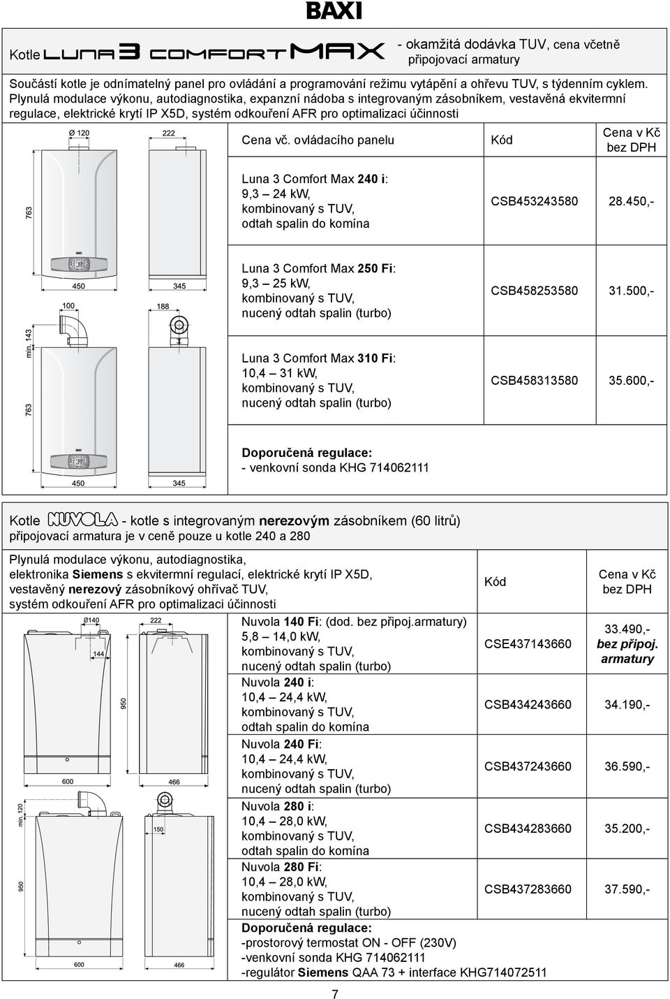 ovládacího panelu Luna 3 Comfort Max 240 i: 9,3 24 kw, kombinovaný s TUV, odtah spalin do komína CSB453243580 28.