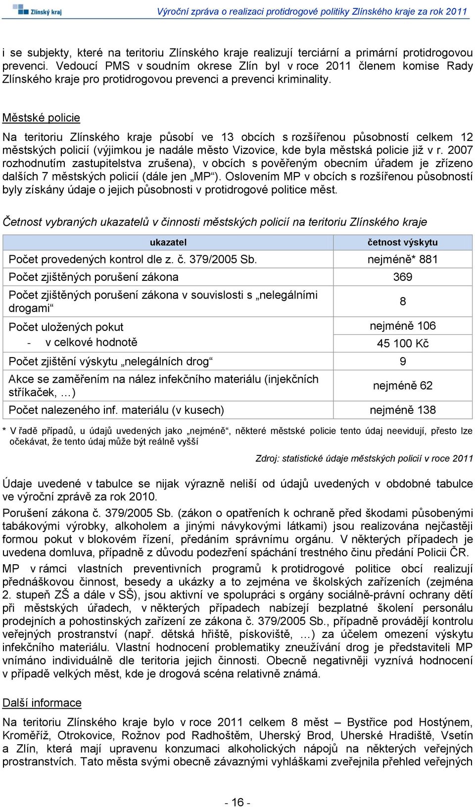 Městské policie Na teritoriu Zlínského kraje působí ve 13 obcích s rozšířenou působností celkem 12 městských policií (výjimkou je nadále město Vizovice, kde byla městská policie již v r.