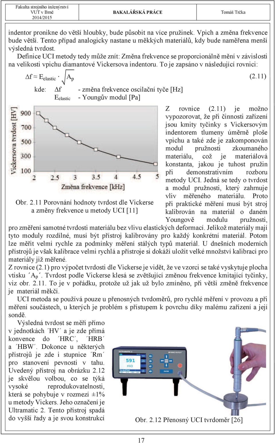 To je zapsáno v následující rovnici: f E elastic A p kde: Δf - změna frekvence oscilační tyče [Hz] - Youngův modul [Pa] Eelastic Obr. 2.