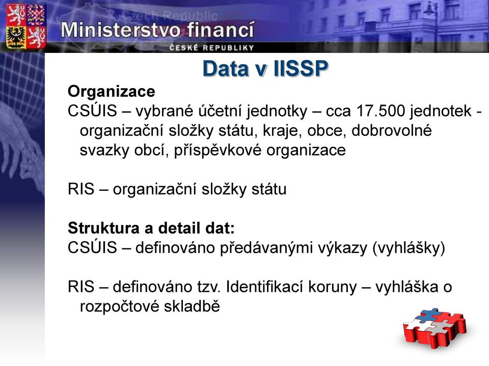 příspěvkové organizace RIS organizační složky státu Struktura a detail dat: CSÚIS