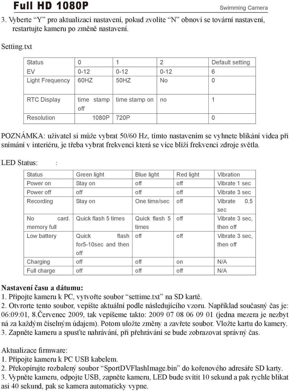 tímto nastavením se vyhnete blikání videa při snímání v interiéru, je třeba vybrat frekvenci která se více blíží frekvenci zdroje světla.