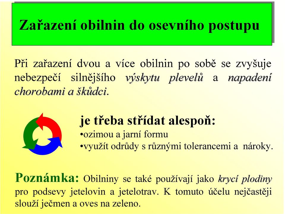 je třeba střídat alespoň: ozimou a jarní formu využít odrůdy s různými tolerancemi a nároky.